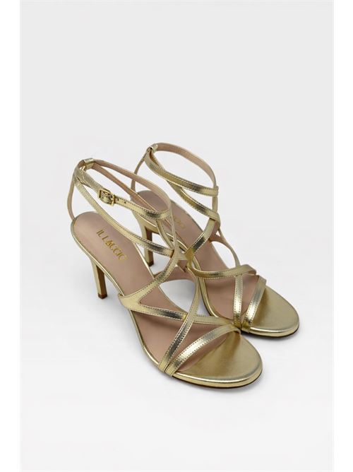 Sandali dorati con listini incrociati e tacco IL LACCIO | ET086LAMINATOPLATINO